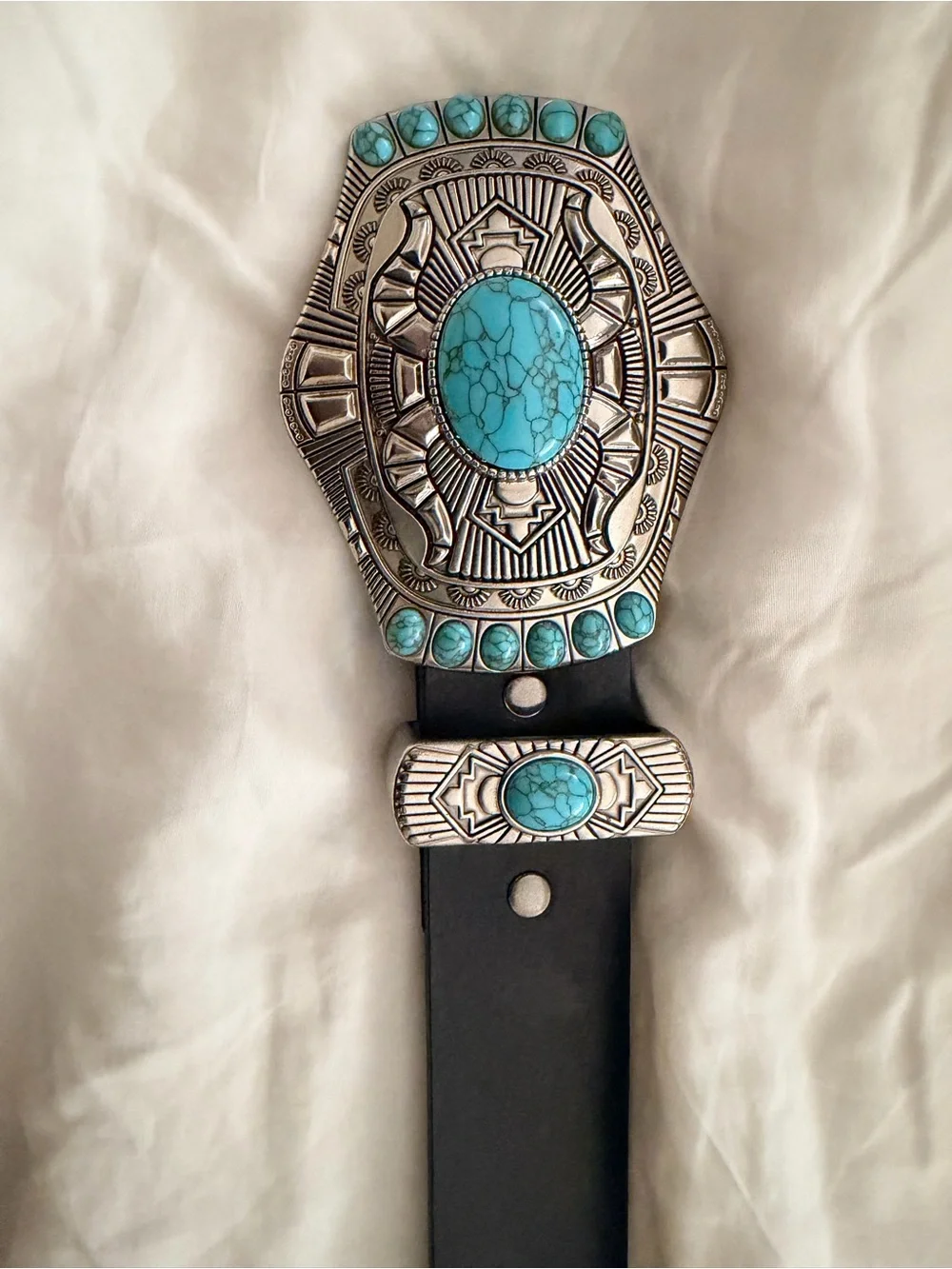 Idylewind Turquoise Accent Western Belt Buckle with Silver Engraving